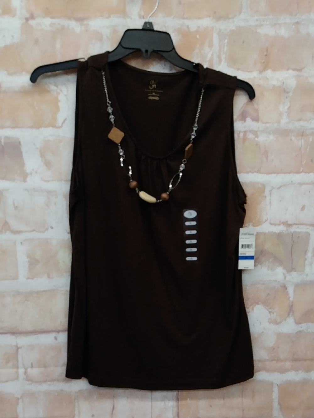 Studio Works Brown Sleeveless Tank with Decorative Necklace
